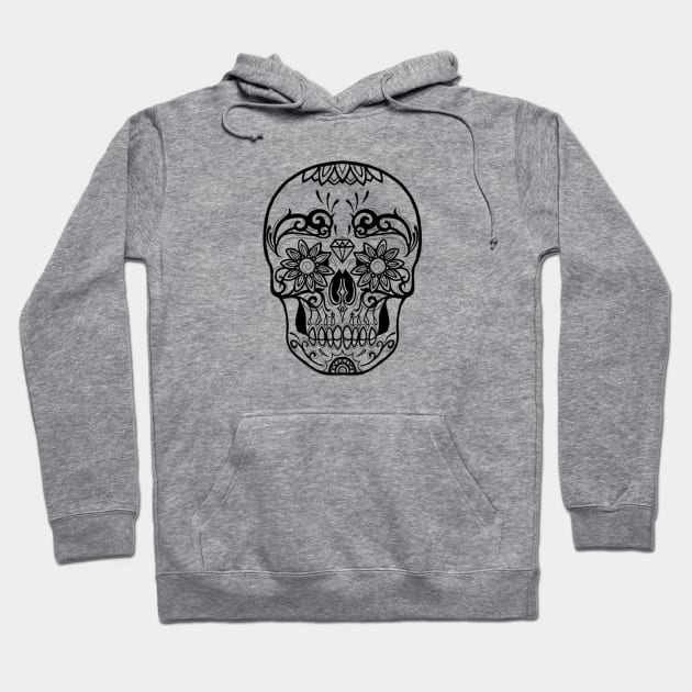 Sugar Skull Black and White Line Drawing Hoodie by ckandrus